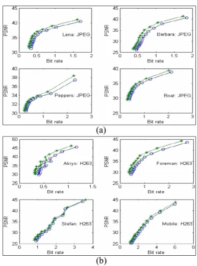 Fig. 3.28  Comparaison entre la DCT directionnelle et la DCT ottante 8 × 8 (a) de JPEG et (b) de H.263 [ZF06]