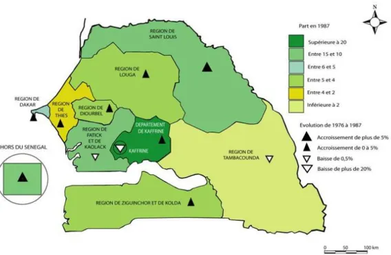 Figure 6 : La distribution des origines de la population de Kaffrine en 1976 et 1987 