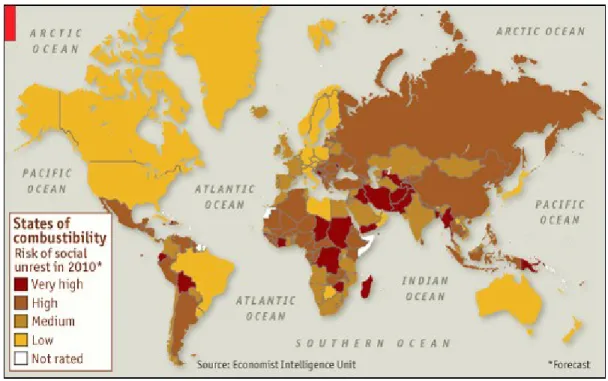 Figure 4. Risk of social unrest in 2010 - Global Interbox (source: The Economist) 