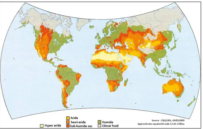 Figure 01 : Carte mondiale des zones arides (BELNAP, 2005). 