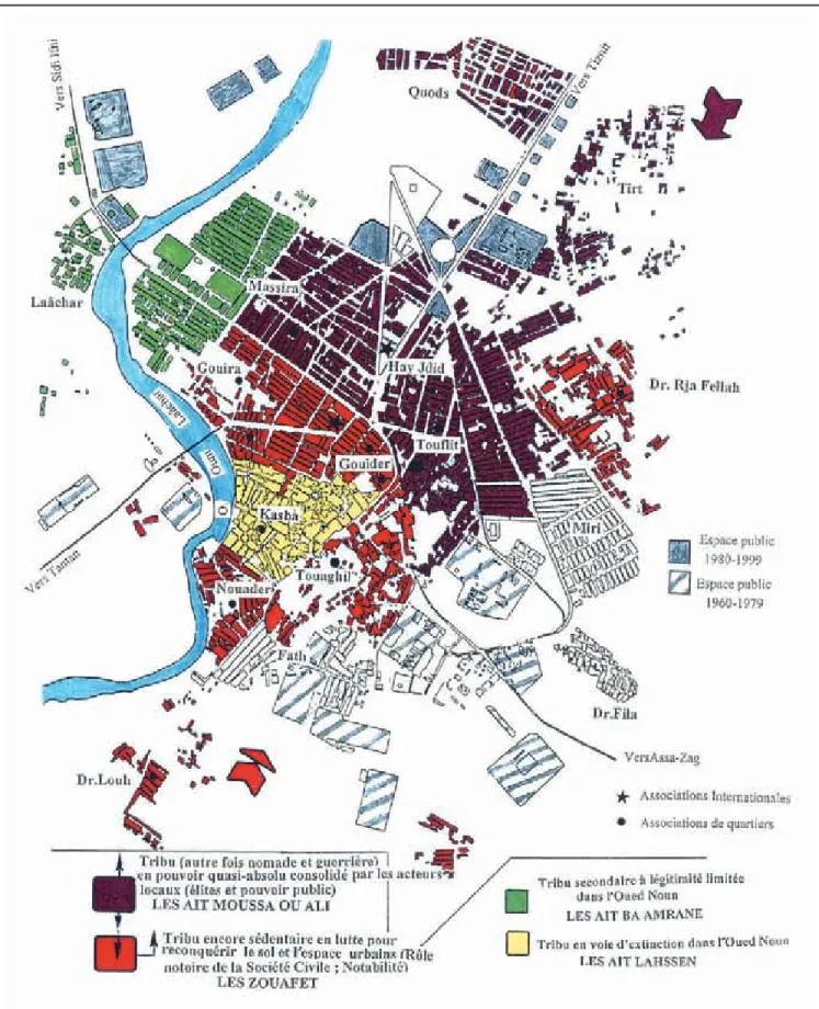 Figure 7 : Guelmim (Maroc). Appropriation foncière tribale du sol urbain Source : M. Ben Attou, 2000.