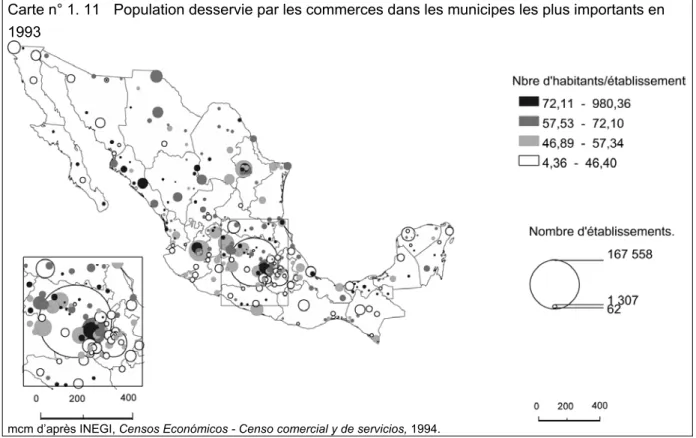 Figure n° 1.20  Poids du commerce des villes de plus de 100 000 habitants dans le commerce* 