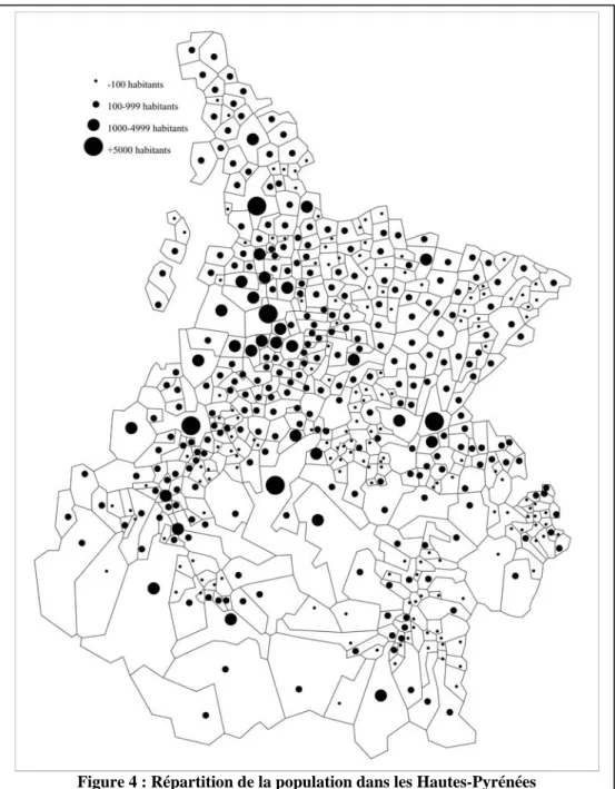 Figure 4 : Répartition de la population dans les Hautes-Pyrénées  Source : INSEE, 2003 