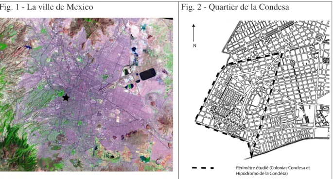 Fig. 1 - La ville de Mexico  Fig. 2 - Quartier de la Condesa 