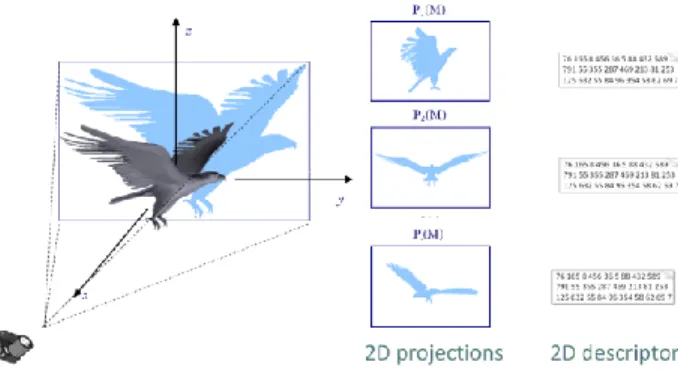 Figure 2). Each view represents a 2D shape which is further characterized with the help of a set of 2D shape descriptors