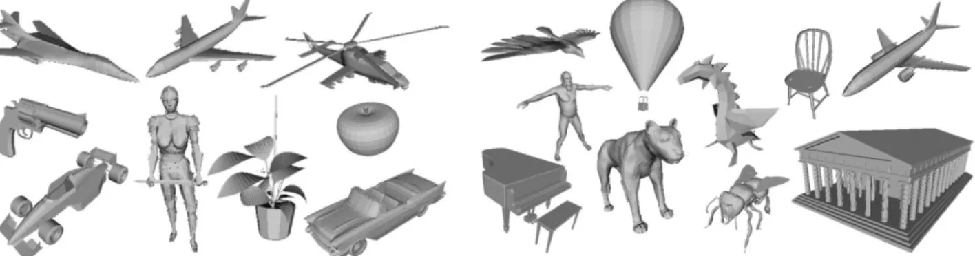 Figure 6. Example of models from the MPEG-7 database  Figure 7. Example of models from the PSB database 