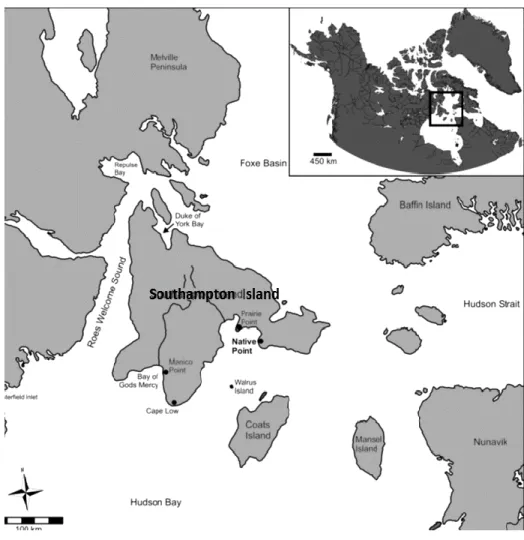 Figure 11 :  Carte situant les îles Southampton au Canada (Ryan et Young 2013) 
