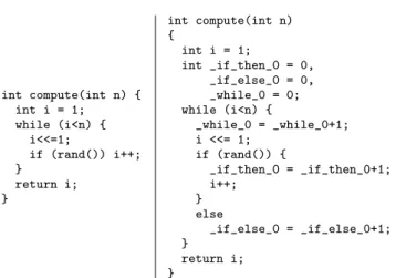 Figure 11. Initial (left) and instrumented (right) code every occurrence of Variable from by another variable, to