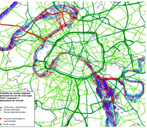 Fig. 1.8 : Viabilité du réseau régional principal Source : Document de travail, DRE - Préfecture de Police.