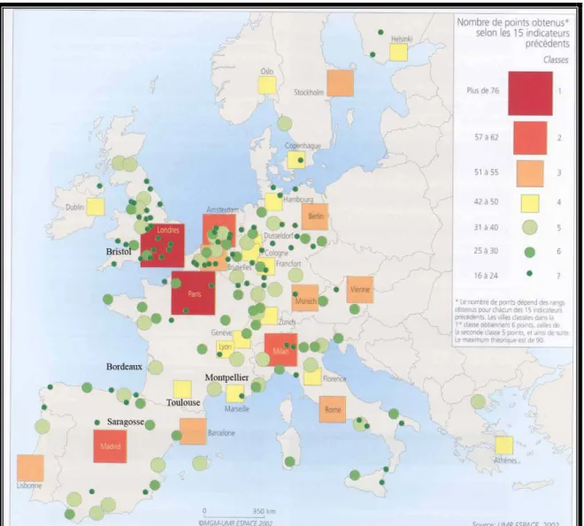 Figure 6: Cartographie des sept catégories de villes européennes en 2003 