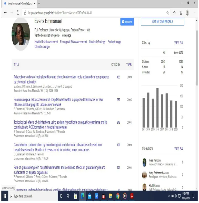 Figure 23 : Profil du Professeur Dr Evens EMMANUEL sur scholar.google