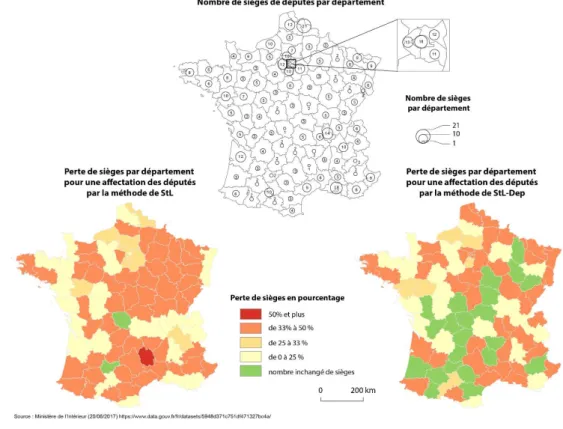 Tableau 4 - Répartition des 375 sièges selon les méthodes de Sainte-Laguë et « du plus fort reste » à l’échelle des régions