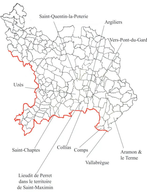 Fig. 1 . — Carte des communes de l’Uzège — Diocèse civil d’Uzès