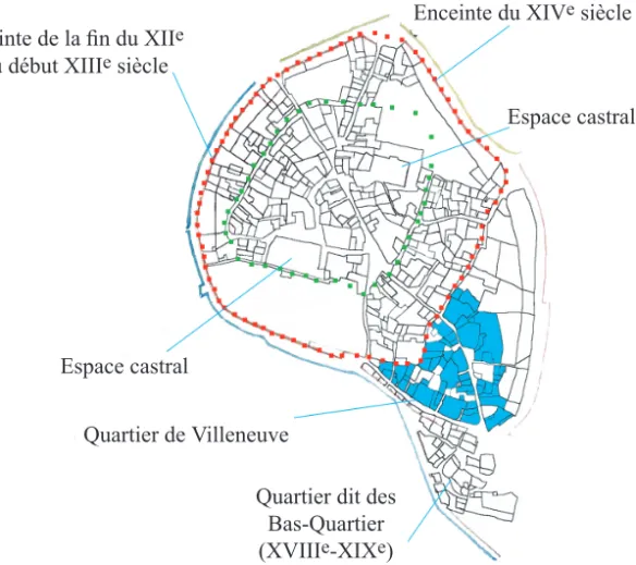 Fig. 6 . — Le quartier de Villeneuve et les grandes étapes de la morphogènèse du village de Collias