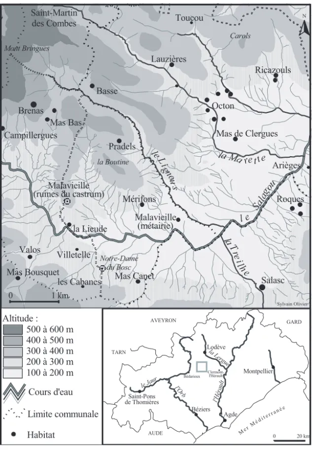 Fig. 1 . — Carte de situation de la vallée du Salagou (Hérault) au xix e siècle