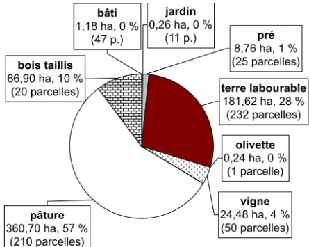 Fig. 2 . — L’occupation du sol à Mérifons en 1818 (surfaces)