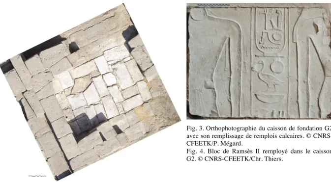 Fig.  4.  Bloc  de  Ramsès  II  remployé  dans  le  caisson  G2. © CNRS-CFEETK/Chr. Thiers.