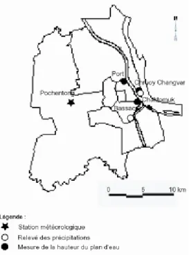 Fig. 3 ― Localisation des stations d’observation météorologique à Phnom Penh   (D’après JICA, vol