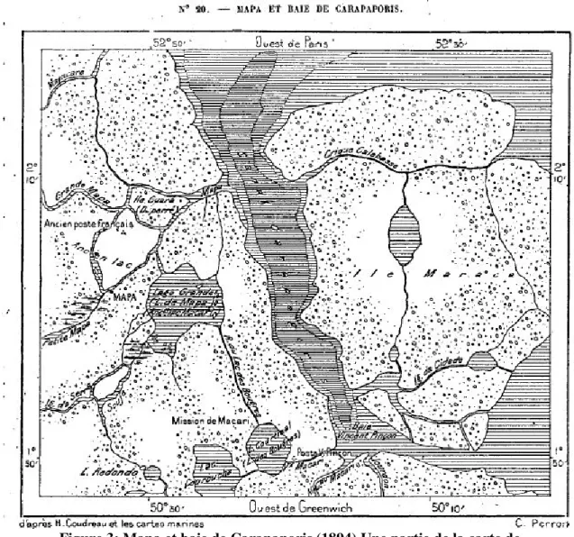Figure 3: Mapa et baie de Carapaporis (1894) Une partie de la carte de  Coudreau, élaborée par Charles Perron 
