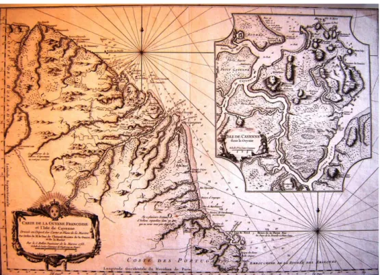 Figure 5 : « Carte de la Guyane Françoise et l'Isle de Cayenne » (1763) Carte  de S. Bellin citée dans les mémoires français 
