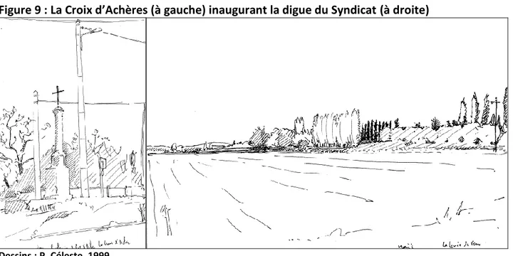 Figure 9 : La Croix d’Achères (à gauche) inaugurant la digue du Syndicat (à droite) 