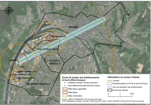 Figure 4 : Périmètre de passation de l’enquête dans le quart nord-est du PPI de zone de Rouen