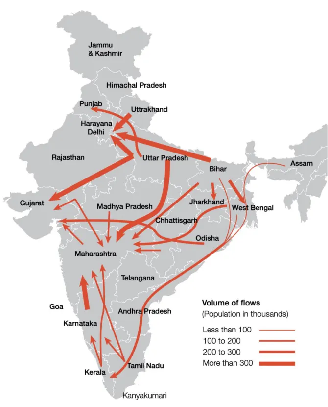 Figure 3. Les flux de migration interne en 2001. Source : WEF, Migration and Its Impact on  Cities, 2017 (http://www3.weforum.org/docs/Migration_Impact_Cities_report_2017_low.pdf)