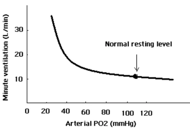 Figure 2: L’effet de la pression partielle d’oxygène (PO 2 ) dans le gaz de respiration  sur le volume de ventilation
