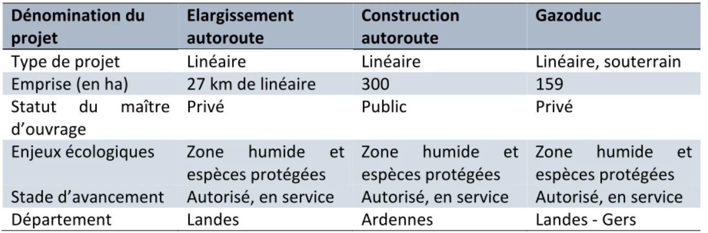 Tableau 13 : Informations principales décrivant les trois projets complémentaires  Dénomination du  projet  Elargissement autoroute  Construction autoroute  Gazoduc 