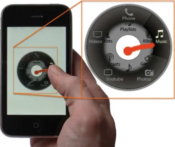 Figure 1: Using the Wavelet menu technique for navigating  on the iPhone. 