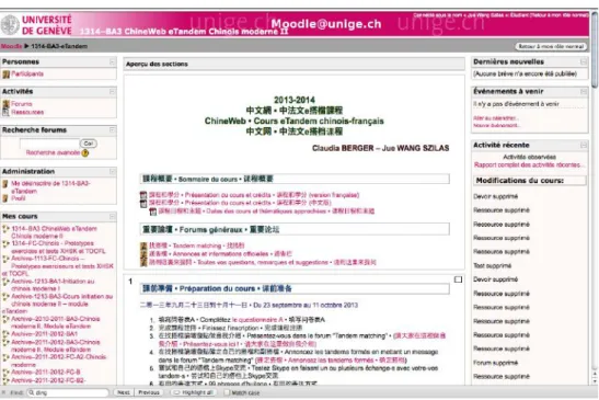 Figure  3.  L’interface  du  cours  eTandem  chinois-­français  dans  Moodle     