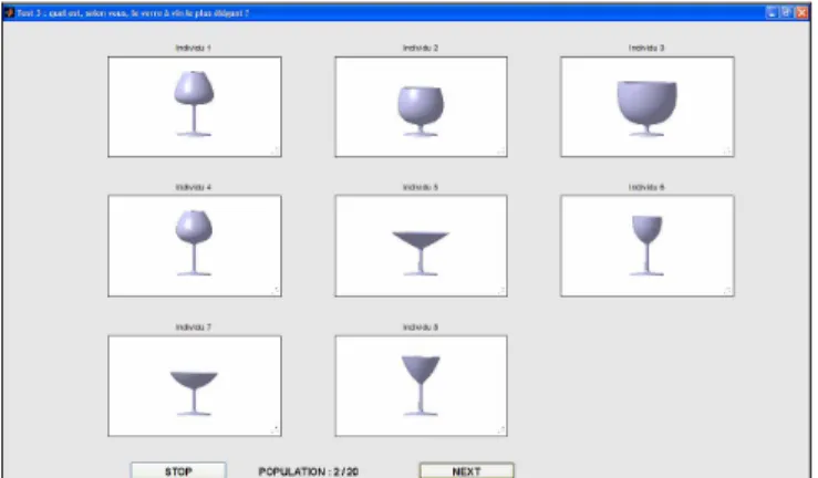 Figure 7 SCREENSHOT OF THE INTERFACE OF TEST 3,  FOR THE SELECTION OF THE MOST “ELEGANT” WINE  GLASS