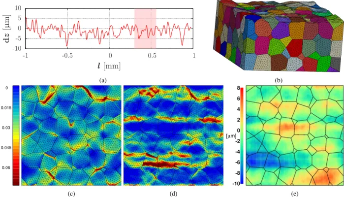 Figure 9: (a) 1-D roughness profile, (b) application to mesh, resulting ∑γ cum map for (c) control case with flat mesh and for (d) rough case