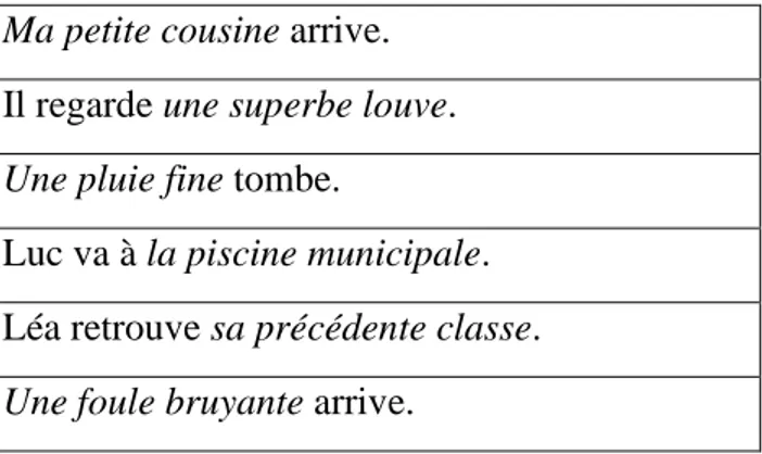 Tableau 1 : Phrases dictées comportant un accord en genre 