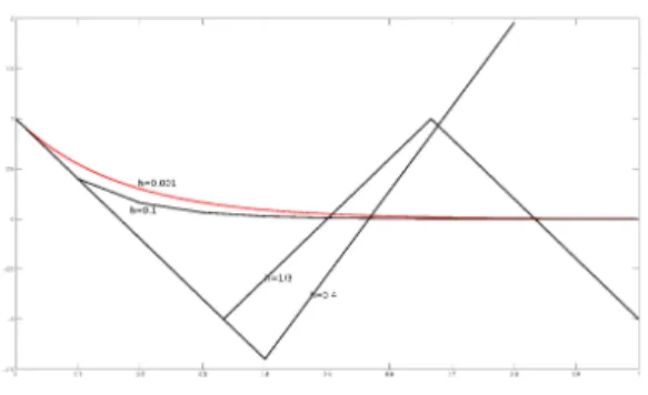 Fig. 3. An application of Implicit Euler scheme for the test-equation y ′ =