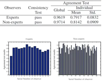 Fig. 5. The individual “Agreement test” results for both experts and non-experts data with the BT scores.
