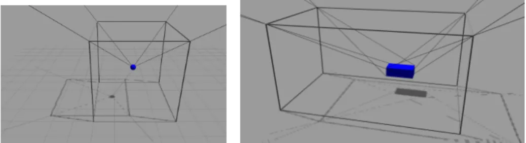 Fig. 1: Simulated Cable Robot with point mass end effector (left) and 8-cables CAROCA ([10]) robot (right)