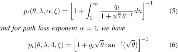 Fig. 1 plots the coverage probability expressed in Theorem 1 w.r.t. the threshold θ. Moreover, two initialization states are considered: the full load case, i.e