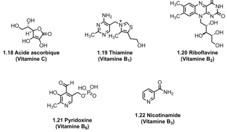Figure 1.4 Structures de différentes vitamines possédant un squelette hétérocyclique 