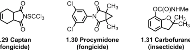 Figure 1.7. Dérivés d’hétérocycles à cinq membres utilisés en agrochimie 