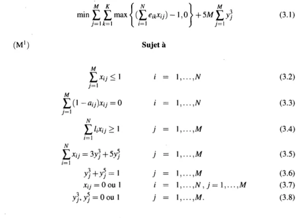 Figure 3.1 - Modèle M I  formalisant le problème sur une seule ronde 