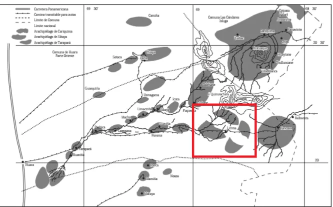 Figura 2. Construcción territorial de la Quebrada de Tarapacá durante la Fase Camiña (1250-1450 DC)