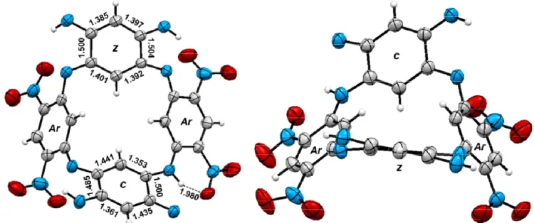Figure 3. Single crystal structure of 2a zwitterionic (z), canonical (c) and aromatic (