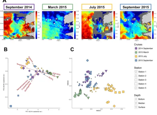 Figure 1 | Environmental and bacterial communities characteristics of the Iroise Sea for the different  480 