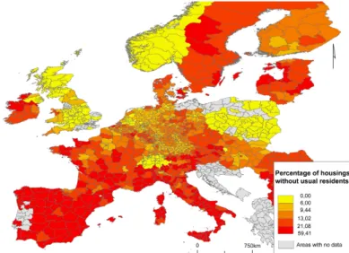 fig. 3 – Percentage of housing in europe without usual residents in 2011. 