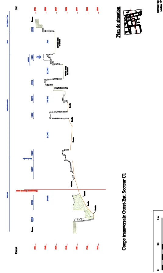 fig. 3 : secteur C, coupe est-ouest du chantier C1