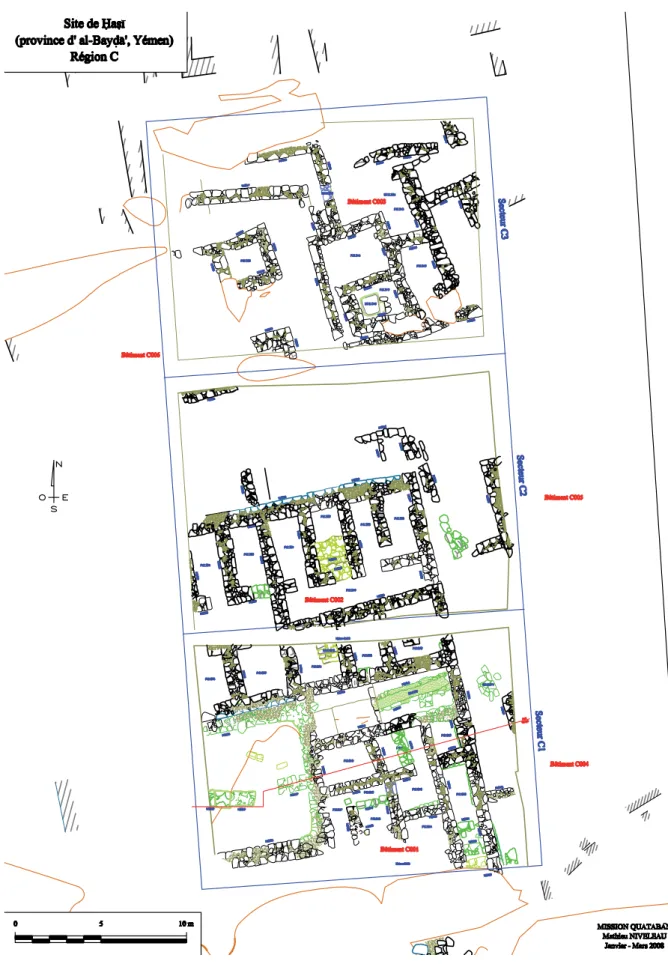 fig. 4 : secteur C, plan général des chantiers C1, C2, C3