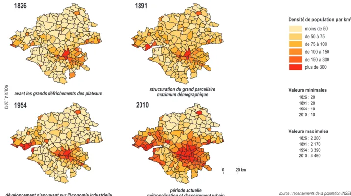 Fig. 2 - Distribution de la population en Loire-Atlantique du XIX e au XXI e siècle