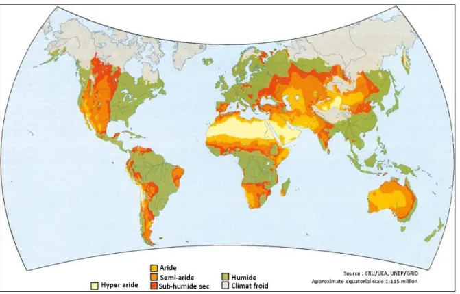 Figure 03 : Carte mondiale des zones arides (BELNAP, 2005). 