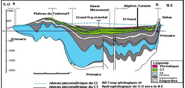 Figure 07 : Coupe hydrogéologique transversale du &#34;CT&#34; et &#34;CI&#34; (UNESCO, 1972)